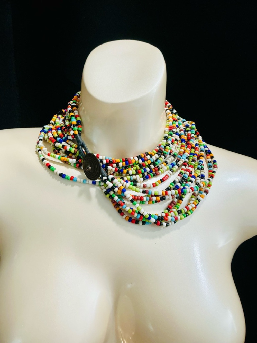 VTG Multistrand Indian 🌈 🌽 Glass Bead Statement Necklace Boho Western Festival